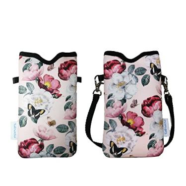 Imagem de Tainada Bolsa de neoprene para telefone masculina e feminina com alça transversal/cordão de pescoço para iPhone 14/13/12/11 Pro Max, Samsung S22+, S21 FE, A53, Google Pixel 6 (rosa floral)