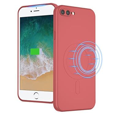 Imagem de UEEBAI Capa de celular com carregamento sem fio de silicone líquido para Apple iPhone 8 Plus, ímãs integrados compatíveis com MagSafing capa de microfibra macia de ajuste fino - Rosa