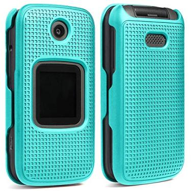 Imagem de Nakedcellphone Capa para Alcatel Smartflip/Go Flip 3, [Teal Mint Cyan] Capa protetora de encaixe [textura de grade] para Alcatel Go Flip 3, telefone Alcatel Smartflip (2019) 4052R/4052C/4052W