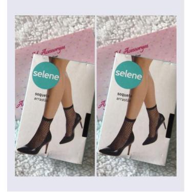 Imagem de Kit 2 Meias Soquete Selene Arrastão/poá/listras, 2 arrastão, 34/39