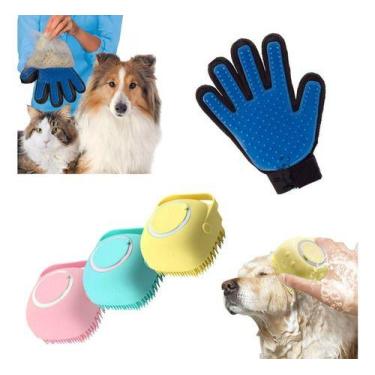 Imagem de Kit Luva Tira Pelos Rasqueadeira + Escova De Banho Silicone para Pets 