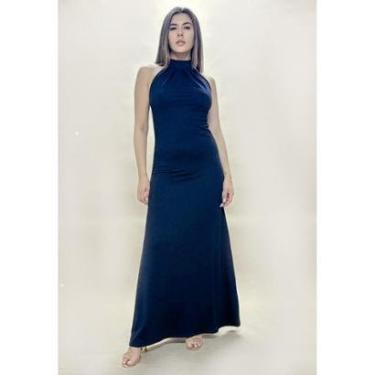 Imagem de Vestido Longo Malha Estampa Azul Marinho - P-Veste do 38 ao 40-Feminino