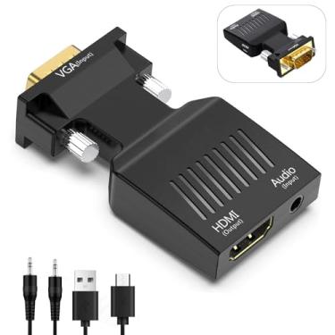 Imagem de Conversor adaptador VGA para HDMI com áudio de 3,5 mm, saída de fonte VGA PC para TV/monitor com conector HDMI, adaptador de dongle de vídeo VGA macho ativo para HDMI 1080p fêmea para computador,