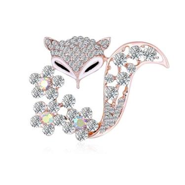 Imagem de Broche de raposa fofo para mulheres, banhado a ouro rosa, cristal, strass, roupas, bolsas, acessórios para mochilas, emblemas, chapéus, bolsas, decoração diária, alfinete, lapela, aniversário,