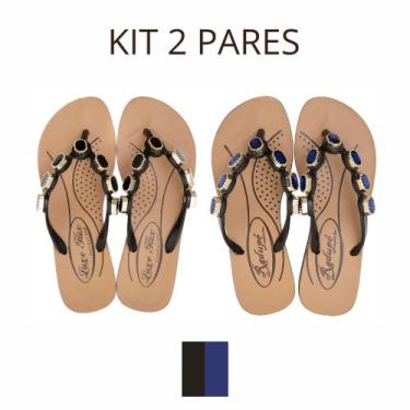 Imagem de Kit 2 Pares Chinelo Feminina Para Dores Esporão Terapia dos Pés, Preto
