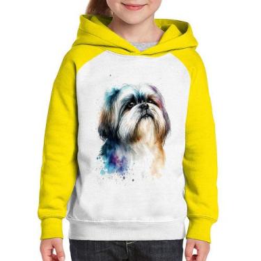 Imagem de Moletom Infantil Cachorro Shih Tzu Watercolor - Foca na Moda, Branco, 
