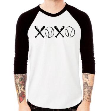 Imagem de Camiseta Raglan Xoxo Baseball Manga 3/4 - Foca na Moda, Branco, Preto,