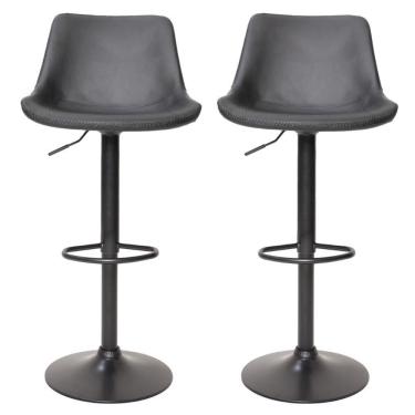 Imagem de 2 Banquetas Estofadas Com Encosto Alto Giratória Roma Preta