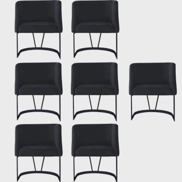 Imagem de Kit 07 Poltrona Cadeira Aurora Luxo Confort Industrial Ferro Preto Suede Preto - Ahz Móveis