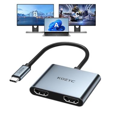 Imagem de KOZYC Adaptador USB C para HDMI duplo 4K a 60 Hz, divisor tipo C para HDMI Display estendido para MacBook/MacBook Pro Air Dell XPS13/15, Samsung Galaxy S9/S9+ (MST suporta apenas sistema operacional