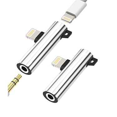 Imagem de Adaptador auxiliar para iPhone para conector de fone de ouvido Dongle (pacote com 2) 2 em 1 3,5 mm para divisor Lightning com certificação MFI da Apple, cabo carregador de áudio para conversor de fone
