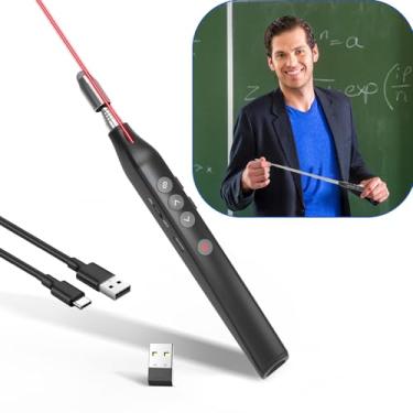 Imagem de Ponteiro telescópico clicker de apresentação: PowerPoint Remote Wireless Presenter Caneta Stylus a laser vermelha para tela sensível ao toque, Google Slide Smart Board retrátil para computador Mac