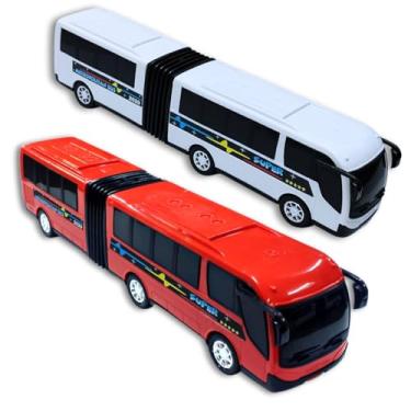 Imagem de 2 Ônibus Brinquedo Articulado Metropolitano Plástico Grande (1 Vermelho / 1 Branco)