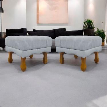 Imagem de Kit 2 Puffs Decorativos Duque Retangular Bouclé Premium Capitonê - Cinza Buclê