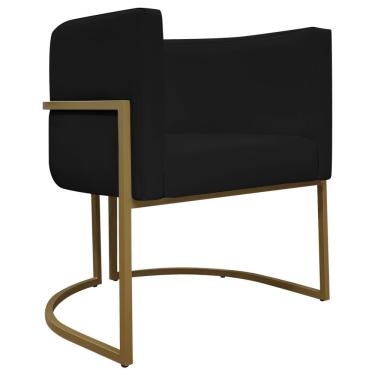 Imagem de Poltrona Decorativa Recepção Luna Base De Ferro Dourada - Preto Corino