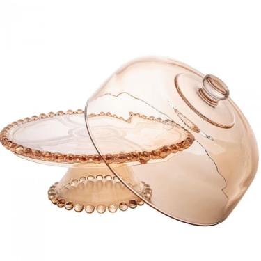 Imagem de Prato Para Bolo Wolff Pearl Com Tampa E Pedestal Em Cristal Ambar