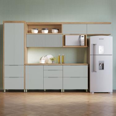 Imagem de Cozinha Completa Nesher Marquesa Com 7 Portas E 6 Gavetas Nature Com Verde