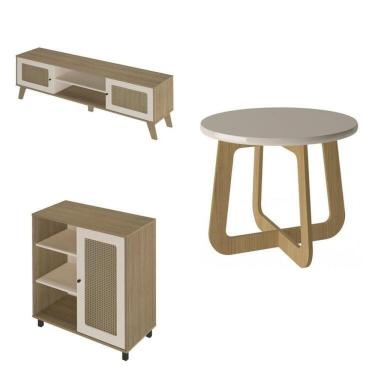 Imagem de Kit Para Sala De Estar Rack E Buffet E Mesa De Centro Charlotte Carvalho-off White