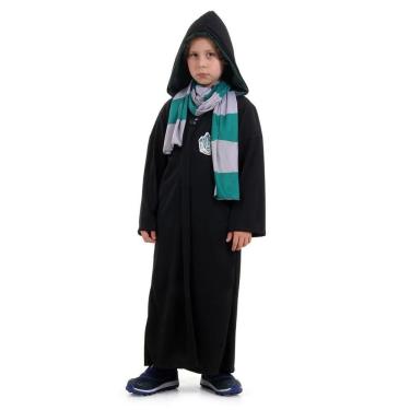 Imagem de Fantasia Draco Malfoy Infantil Sonserina Com Capuz E Cachecol Tamanho M