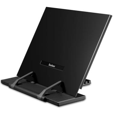 Imagem de Readaeer Suporte de livro de metal para mesa portátil de documentos para livro de cozinha, livro de música, iPad, laptop, descanso de leitura com 7 posições ajustáveis e clipes de papel de página