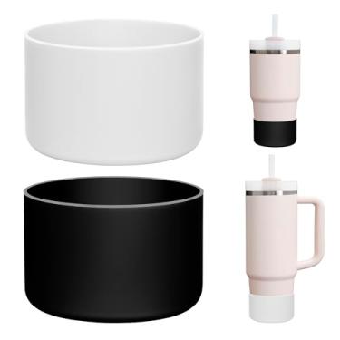 Imagem de Prurex 2 Peças De Capa Protetora Silicone Compatível Com Yeti Rambler 20 E 30 Oz, Inferior Para Copos Garrafas 2,75-2,85", Sem Bpa, Lavável Na Máquina Lavar Louça (Branco/Preto)