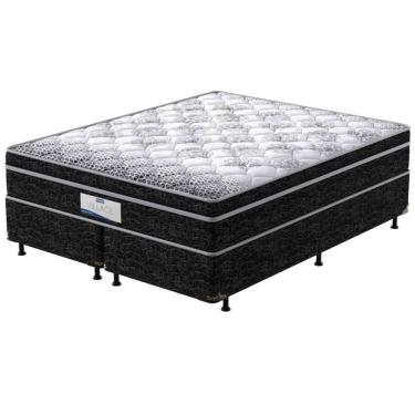 Imagem de Cama Box King Size Probel Village D28 Com Molas Pocket E Pillow Euro 68x193x203cm Branco Com Preto
