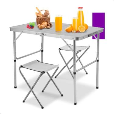 Imagem de Mesa Dobrável Maleta 90x60 2 Banquetas Camping Portátil