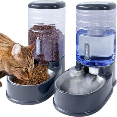 Imagem de Alimentador automático de aço inoxidável para animais de estimação pequenos e médios conjunto de tigelas de aço inoxidável 3,8 L, alimentador de suprimentos de viagem e dispensador de água para cães