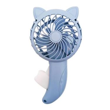 Imagem de FTVOGUE Fã Fofo de Desenho Animado Handheld Press Fan No Manual de Bateria Small Cooling Film Com Cartoon Cat Ear para Viajar Atividades Ao Ar Livre (Azul)