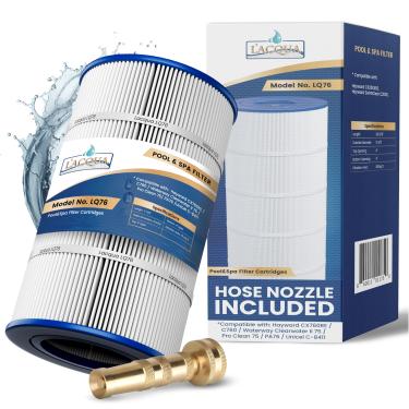 Imagem de LACQUA Cartucho de filtro de piscina LQ76 75 SqF substitui Hayward CX760RE, C760, Waterway Clearwater II 75/ Pro Clean 75/ PA76/ C751/ B6-M, Unicel C-8411, FC-1256, PXC75 bocal de mangueira incluído