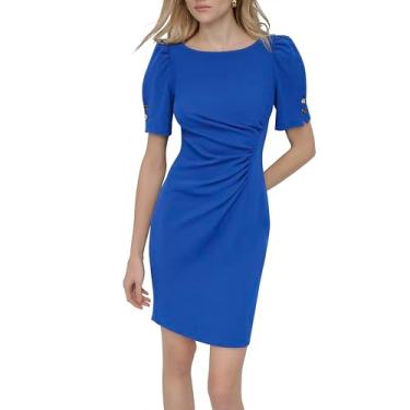 Imagem de DKNY Vestido longo feminino com manga esvoaçante e gola V, Azul clássico, 38
