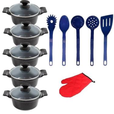 Imagem de Jogo Panela Preto Liso Cerâmica Talher Azul Javali Aal 16a24