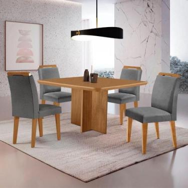 Imagem de Mesa Olimpia 90 Mdf Com 4 Cadeiras Athenas Linho Grafite Naturalle - M