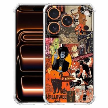 Imagem de Nsyosio Capa de abóbora de Halloween para iPhone 17 Pro Max, elementos de terror caveira bruxa, colagem, capa protetora de TPU macio na moda para iPhone 17 Pro Max