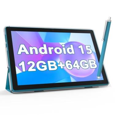 Imagem de Tablet Android de 10 polegadas com capa e tablet Stylus com porta USB Tablet Android 15 2.0GHZ 2MP + 8MP câmera dupla 6000mAh 12GB RAM (expansão de 4 GB + 8 GB) + 64 GB ROM 5Gwifi6 tablets (azul