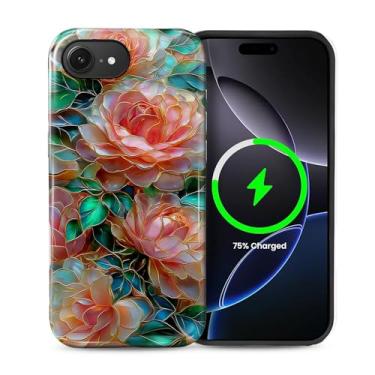 Imagem de ZHEGAILIAN Capa compatível com iPhone 16e, [compatível com MagSafe], capa rígida híbrida de 2 camadas para meninas meninos mulheres homens, capa de telefone com design estético rosa vitral