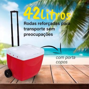 Imagem de Caixa Térmica 42l Cores Com Rodinha Cooler Bebidas Mor, Vermelho
