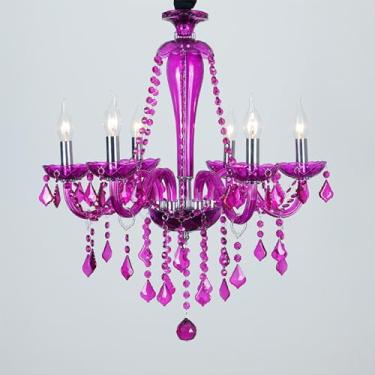 Imagem de Lustre de cristal roxo europeu para velas, luxuoso, ideal para sala de estar, restaurante, quarto, quarto de menina, casa de campo, loja de roupas, salão de beleza, café, bar, karaokê (DA 6