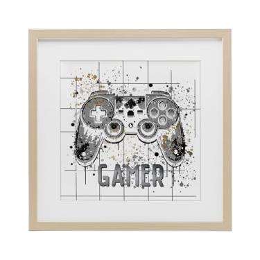 Imagem de Stupell Industries Impressão emoldurada Gamer with Pixel Splatter Birch Under Glass, design por Kim Allen, 16 x 16