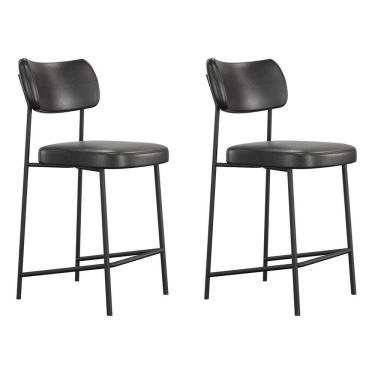 Imagem de Kit 02 Banquetas Médias Para Cozinha Lila Estofada Com Encosto Couríssimo Preto - Abmaza