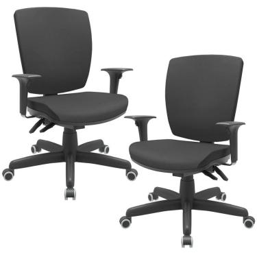 Imagem de Kit 02 Cadeiras De Escritório Diretor Office Base Giratória Preto Alta Flexi P03 Vinil Preto - Lyam