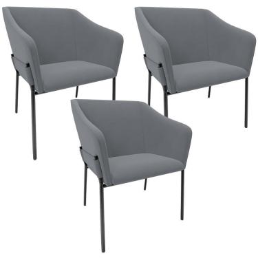 Imagem de Kit 3 Cadeiras Para Sala De Jantar Estar Living Olívia L02 Suede Cinza - Lyam Decor