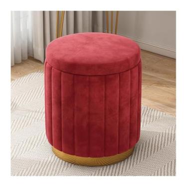 Imagem de HGTRH Banqueta de veludo com armazenamento, otomano redondo com estofado, pequeno lugar para quarto, sala de estar, descanso para os pés, quarto, banco de maquiagem, vermelho