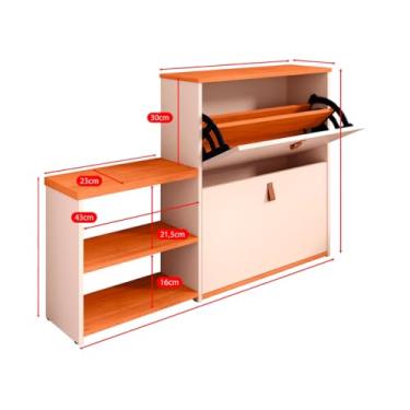 Imagem de Sapateira Organizadora Com Prateleira E Gaveta Basculante Hall de Entrada(Vitória Off White Com Freijó)