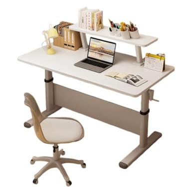 Imagem de Mesa de computador manual, mesa ajustável em altura com estante/sem estante de livros 80 * 60 cm/120 * 60 cm 65-89 ajuste de altura design I-Leg montagem simples para crianças adultas A com estante