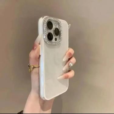 Imagem de HTVJFX Capa rígida com moldura de lente de câmera e glitter para iPhone 13 (para iPhone 13/branco)