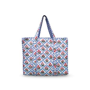 Imagem de Sacola floral de algodão com estampa de bloco de tigre, bolsa de praia indiana feita à mão, unissex, uso diário no mercado (1, DN 39)