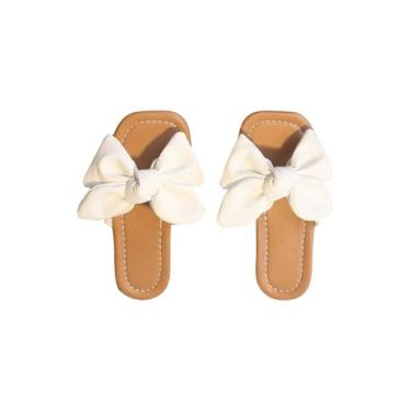 Imagem de GORGLITTER Sandálias femininas com laço quadrado aberto em couro sintético, Branco, 12.5 Big Kid