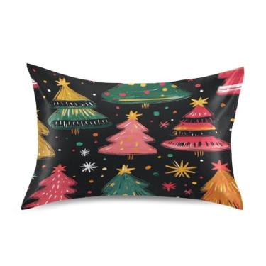 Imagem de Blueangle Fronha de cetim com desenho animado de árvores de Natal para cabelo e pele, fronha de seda, tamanho Queen (51 x 76 cm) - Capas de almofada de cetim com fecho de envelope (552)