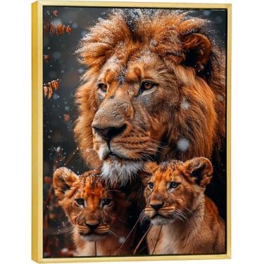 Imagem de Quadro Canvas com Moldura Flutuante, Família Leão, 40x50 cm, Arte Para Quarto, Sala, Corredor